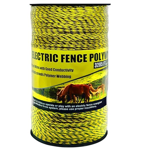 BESTEEL Upgraded Electric Fence Poly Wire 3285 Feet 1000 Meters, 18" Diameter Portable Electric Fencing Polywires, 6 Stainless Steel Strands for Reliable Conductivity and Rust Resistance UV Resistant