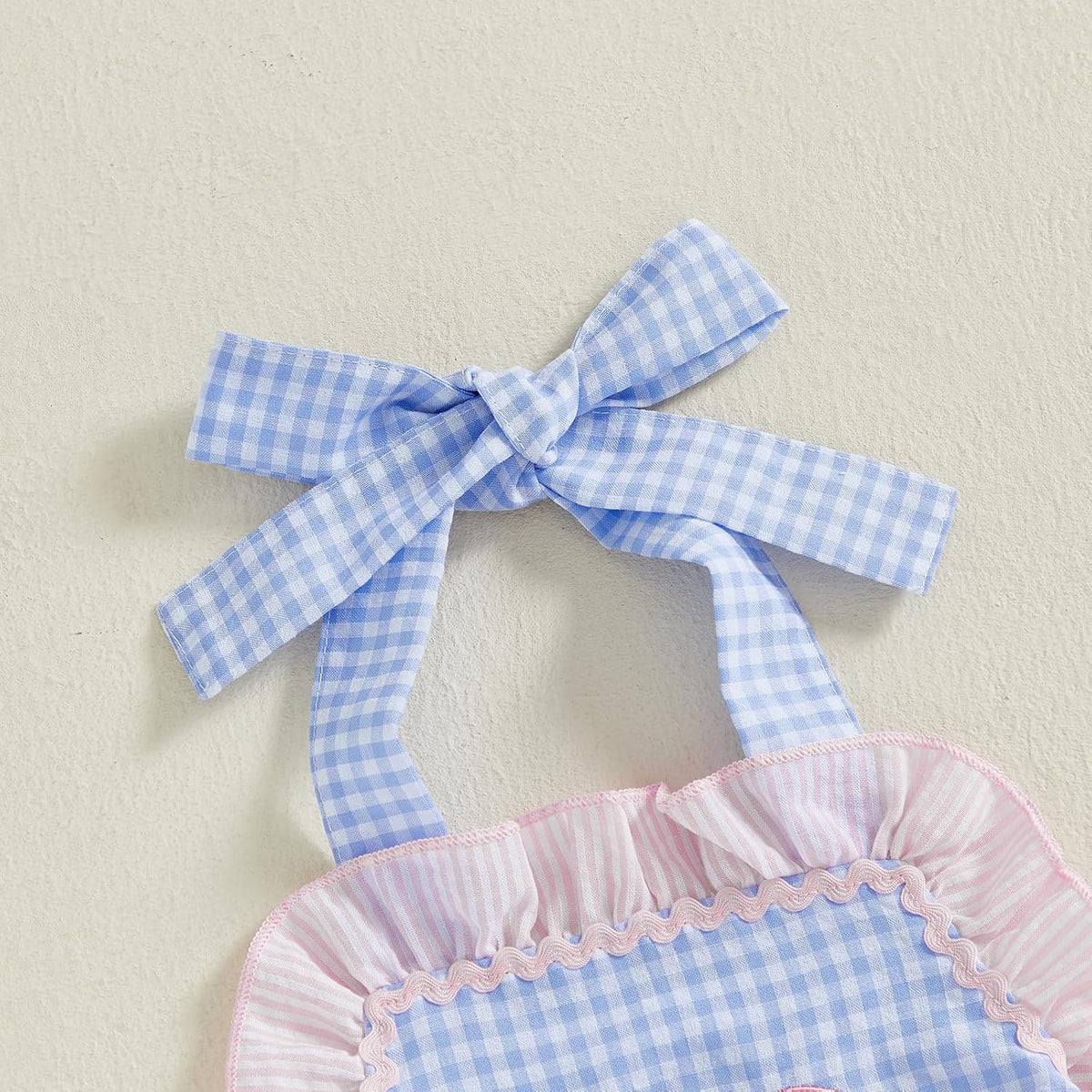 SHUING Baby Girl Crab Outfit Crawfish Embroidery Sleeveless Plaid Romper Dress Halter Ruffle Bodysuit Newborn Summer Clothes.