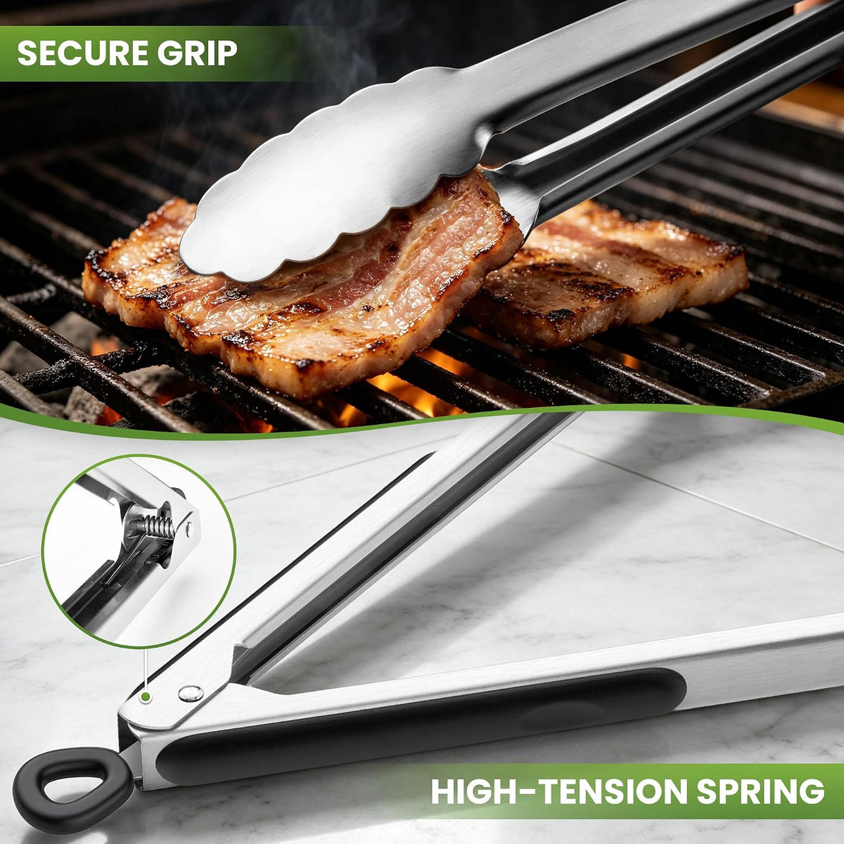 7/9/12 Inch Kitchen Tongs Set, Stainless Steel Cooking Tongs (7"+9"+12") For Cooking/Serving/Grilling | Heat-Resistant | Dishwasher Safe