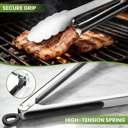 7/9/12 Inch Kitchen Tongs Set, Stainless Steel Cooking Tongs (7"+9"+12") For Cooking/Serving/Grilling | Heat-Resistant | Dishwasher Safe
