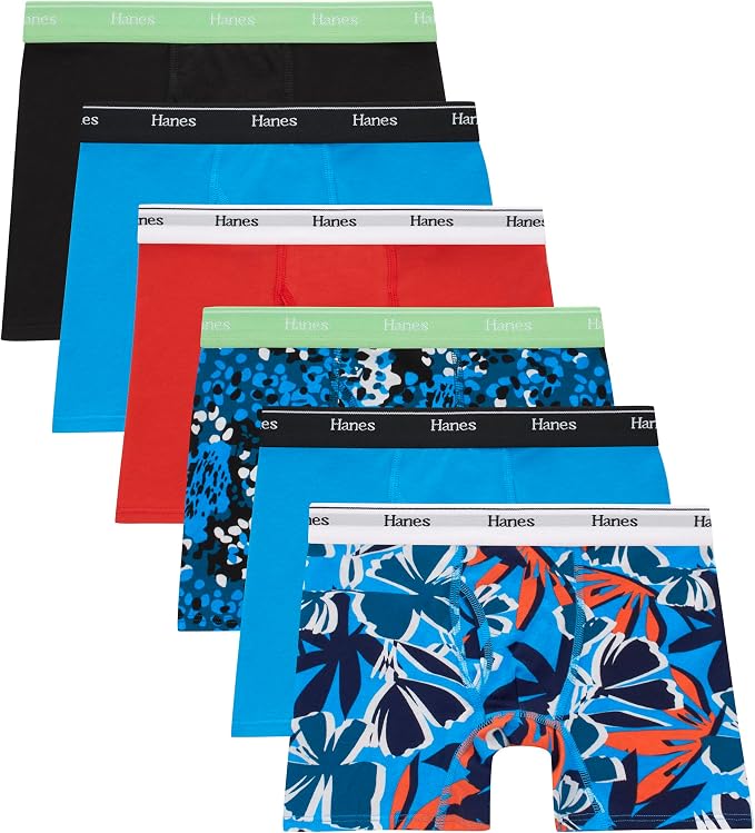 Hanes Boys' Originals Boxer Briefs, Stretch Cotton Underwear, Assorted, 6-pack