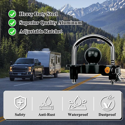 U-Shape Safety Adjustable Lock Tow Ball Coupler (Black), Heavy Duty Steel for 1-78 Inch Couples, 2 Inch 2 Inch 2-516 Inch Replacement 72783 by Cenipar