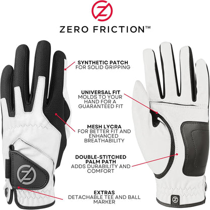 Zero Friction Men's Compression-Fit Synthetic Golf Glove, Universal Fit One Size