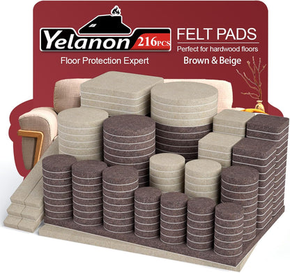 Felt Furniture Pads 216 Pcs for Hardwood Floors Brown/Beige Protect chairs, tables, and furniture legs from scratches. Easy stick, no tools, silent glide on all floors.
