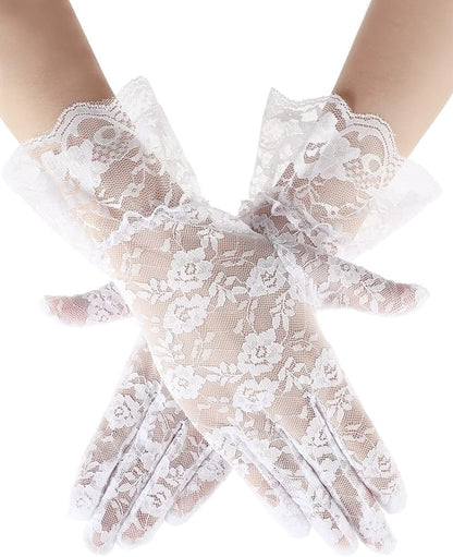 SATINIOR Ladies Lace Gloves for Women Tea Party Elegant Short Courtesy Gloves for Wedding Dinner Opera Parties