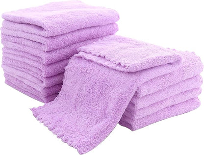 12 Pack Baby Washcloths - Extra Absorbent and Soft Wash Clothes for Newborns, Infants and Toddlers - Suitable for Baby Skin and New Born - Microfiber Coral Fleece 12x12 Inches, Violet Purple