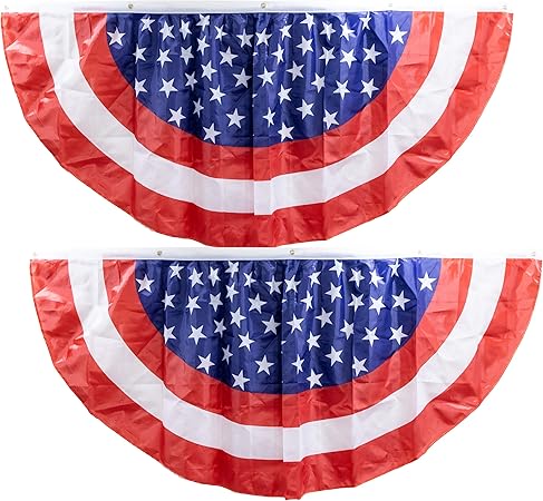 Iconikal July 4th American Flag Banner Bunting Half Fan Patriotic Porch Garland Decoration 6 x 3 Feet, 2-Pack
