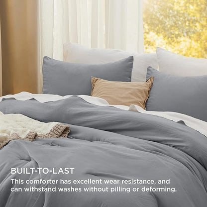 Bedsure Queen Size Comforter Set, Grey Soft Prewashed Bedding for All Seasons, 3 Pieces GentleSoftN Warm Down Alternative Bed Set, 1 Lightweight Comforter (90"x90") and 2 Pillowcases (20"x26")