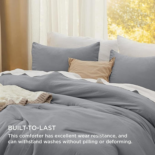 Bedsure Queen Size Comforter Set, Grey Soft Prewashed Bedding for All Seasons, 3 Pieces GentleSoftN Warm Down Alternative Bed Set, 1 Lightweight Comforter (90"x90") and 2 Pillowcases (20"x26")