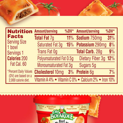 Chef Boyardee Beef Ravioli in Pasta Sauce, Microwave Food, 7.5 OZ Microwaveable Bowl (12 Bowls)