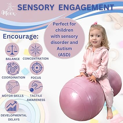 Meex Sensory Peanut Ball for Kids Therapy and Exercise - Enhance Balance, Motor Skills and Physical Therapy Calming Development with Our Yoga Ball - Flexible Seating for Autistic Children