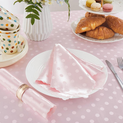 Blush Pink Polka Dot Satin Round Table Cloth 90 x 90 Inches,Blush Pink Round Tablecloth for Party Stain Resistant Wrinkle Free Silkly Soft Table Cloths for Dining Room, Indoor and Outdoor Use