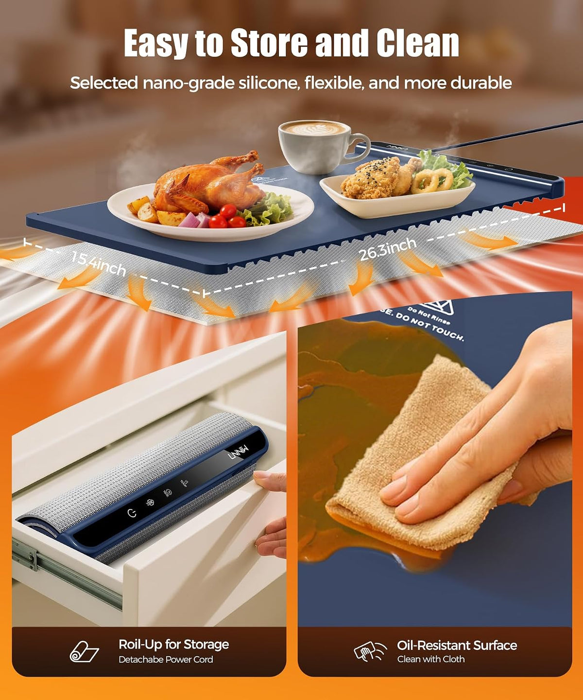 Extra Large Food Warming Mat with Heat-Resistant Pad, 36X15 Inch, 6 Temperature & 6 Timer Settings, Child Lock Safety, Fits More Dishes for Family Dinners and Parties (Foil Roll Not Included)