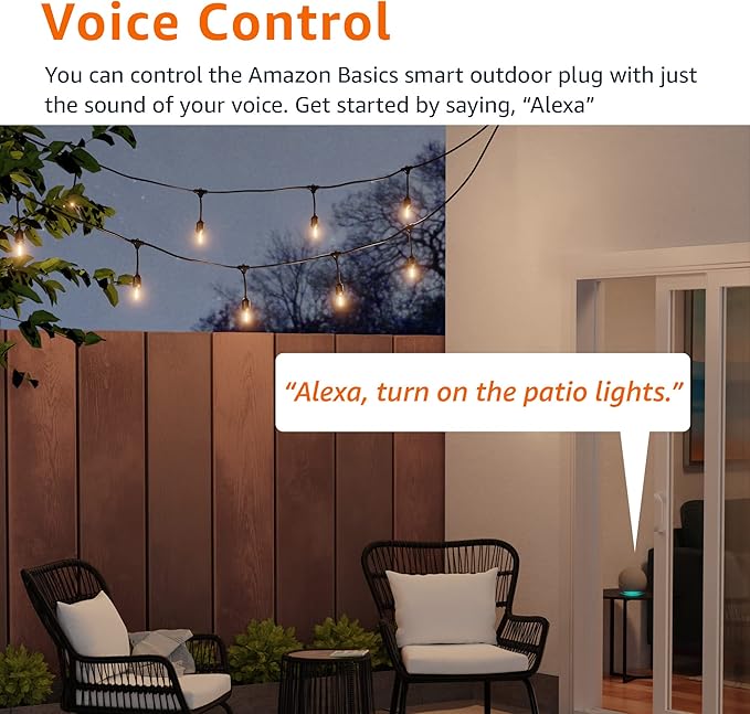 Basics Outdoor Smart Plug with 2 Individually Controlled Outlets, Works with Alexa Only, 2.4 GHz Wi-Fi, No Hub Required, Black