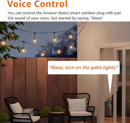 Basics Outdoor Smart Plug with 2 Individually Controlled Outlets, Works with Alexa Only, 2.4 GHz Wi-Fi, No Hub Required, Black