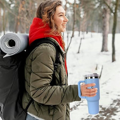 Tumbler 40oz Insulated Stainless Steel Light Blue I Silicone Boot Sleeve I Silicone Straw I Stainless Steel Straw I Cleaning Brush