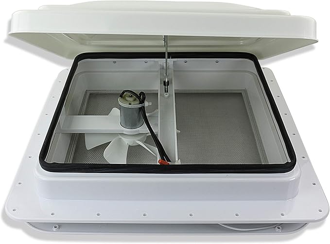 14" RV trailer Roof vent complete 12 volt FAN w/white lid and interior garnish