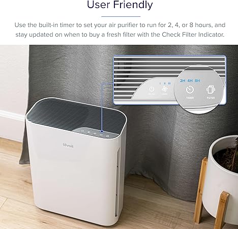 LEVOIT Air Purifiers for Home, Main Filter Cleaner with Washable Filter for Allergies, Smoke, Dust, Quiet Odor Eliminators for Bedroom, Pet Hair Remover, Vital 100 Plus (With Extra Filter), White