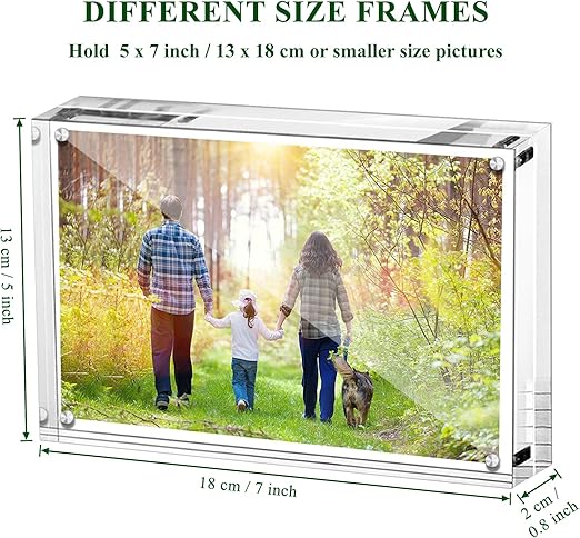 Boxalls 5x7 Inches Acrylic Picture Frame, Double Sided Clear Frameless Photo Frames with Magnetic Desktop Transparent