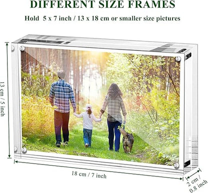 Boxalls 5x7 Inches Acrylic Picture Frame, Double Sided Clear Frameless Photo Frames with Magnetic Desktop Transparent