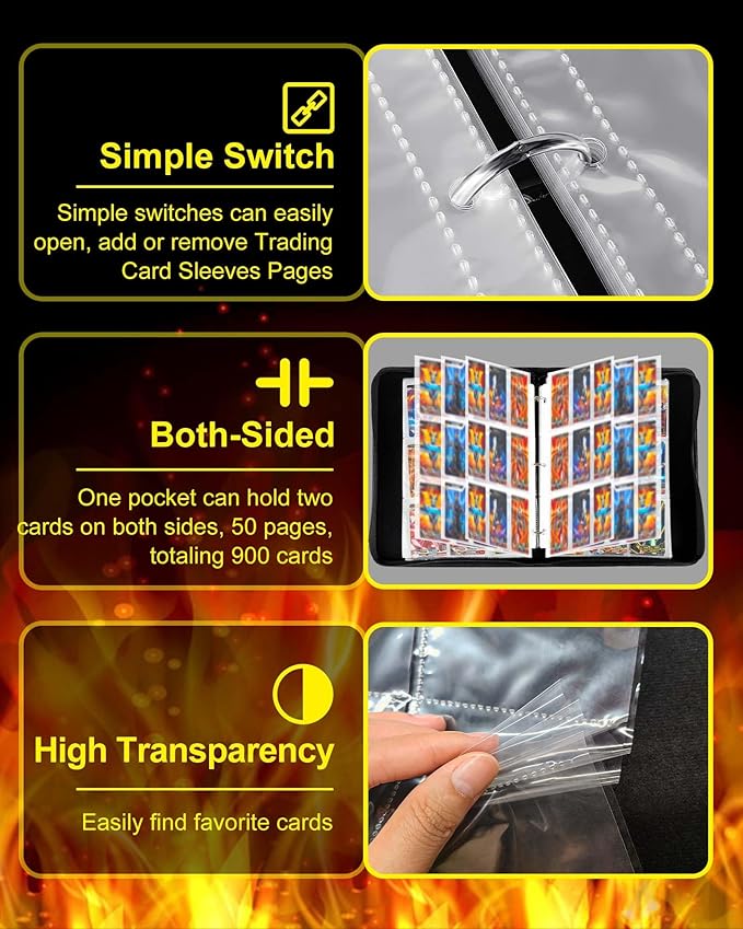 Card Binder 9 Pocket Holder 900 Cards Compatible with Game Cards, 3 Ring Trading Card Binder Album Case Book Storage For TCG, CCG, MTG, Baseball Cards, Gifts For Boys And Girls Ages 6-14