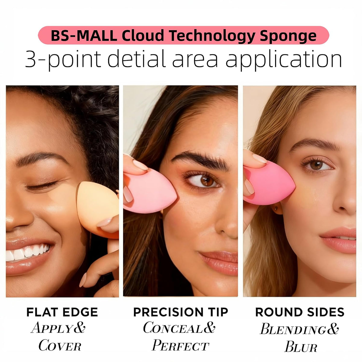 Makeup Sponge Set BS-MALL with Storage Case 7 Pcs for Liquid, Cream, and Powder,SAVE Foundation with 1 Mini Makeup Sponge For Travel Daily Use (A-Pink)