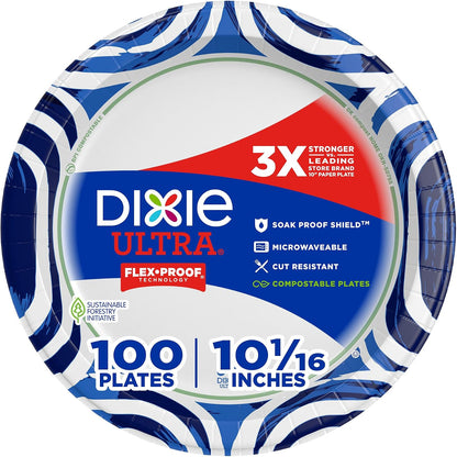 Dixie Ultra Large Paper Plates 10 Inch Heavy Duty Disposable Plates 100ct