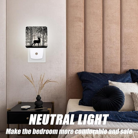 Forest Deer Night Light, Birch Tree Nightlight Plug into Wall,LED LampSuitable for Bedrooms,Kitchens,Toilets,Etc.Auto Sensor Dusk to Dawn,Energy-Saving