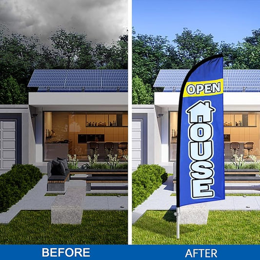8FT Open House Flag With Pole Kit, Signs for Real Estate, Ground Stake for Outdoor Supplies