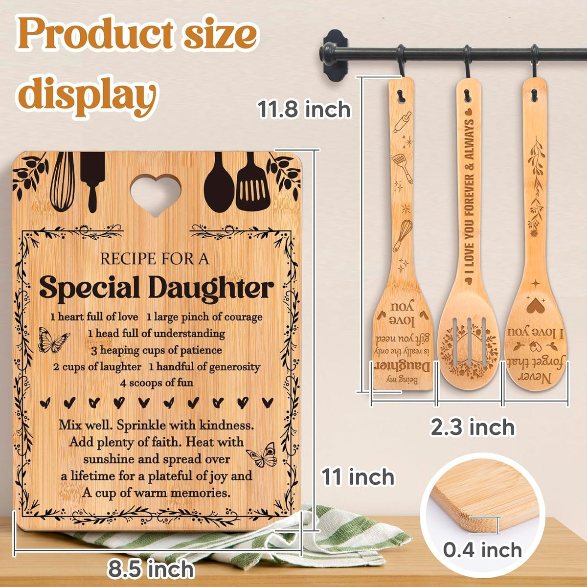 Gifts for Daughter - "Recipe for a Special Daughter" 4PCS Cutting Board Set