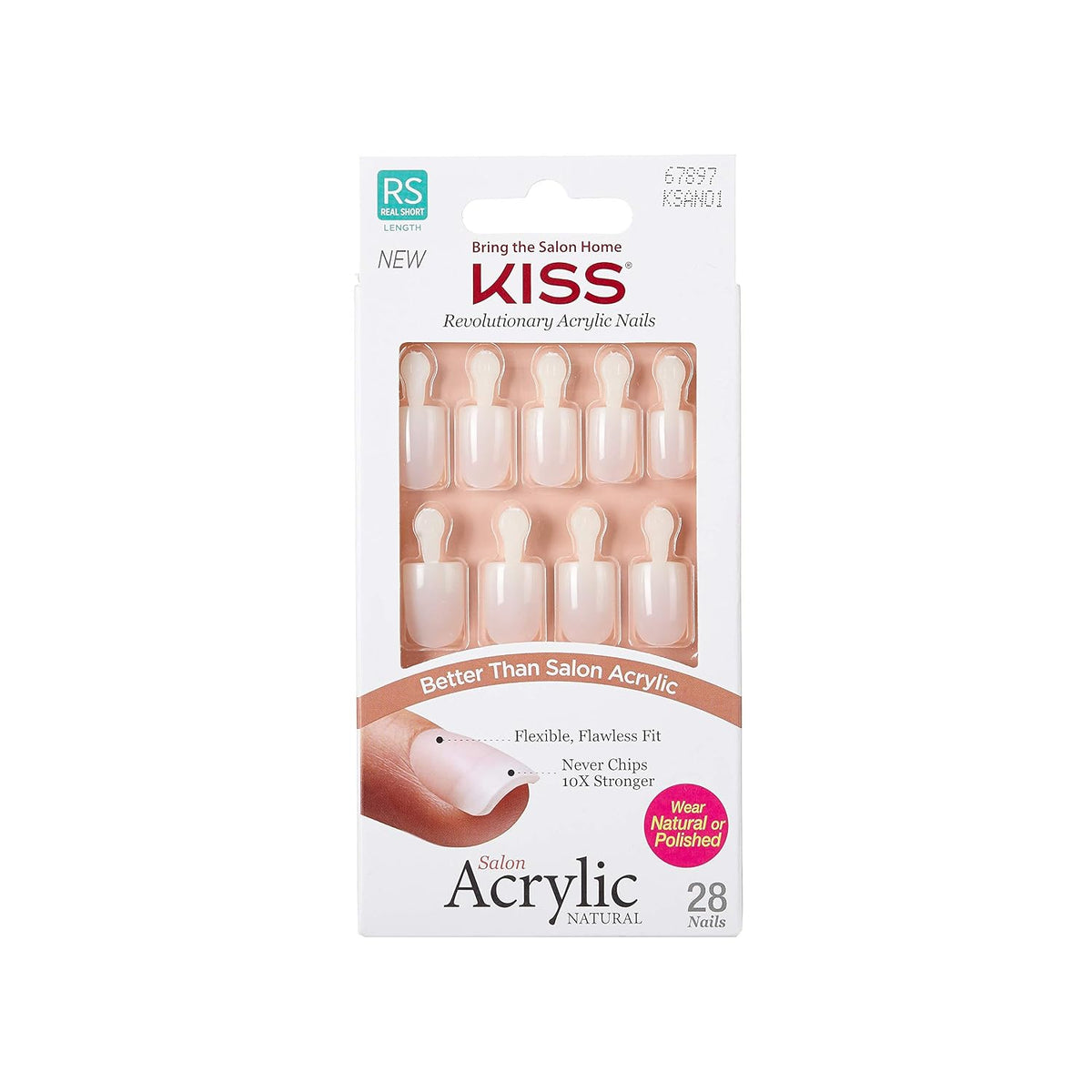 KISS Salon Acrylic Natural 28 Nails Real Short Length KSAN01