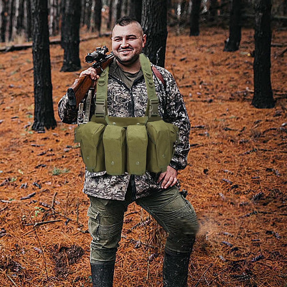 Chest Rig Adjustable Waterproof Nylon Chest Pack with Multi-Pockets Wear-Resistant Dirt-Resistant Vest for Hunting Training and Workouts..