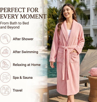 PJGGZ Women's Shawl Collar Bathrobe, Soft Long Towel Robes for Women - Super Absorbent Quick Dry yet Warm.