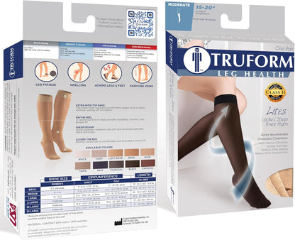 Truform Sheer Compression Stockings, 15-20 mmHg, Women's Knee High Length, 20 Denier, Beige, Large ( Box damage )