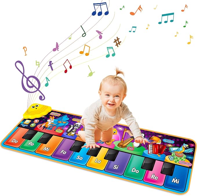 Colorful musical mat with 25 built-in sounds, 7 instruments, 15 melodies, entertaining and educational for kids.