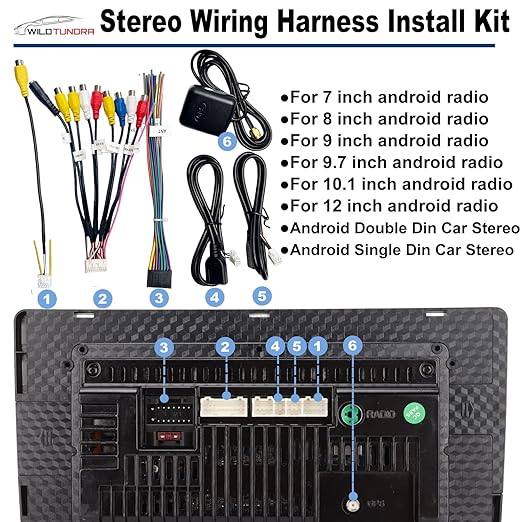 Radio Wiring Harness Kit for Android Car Stereo 16Pin ISO Radio Wire Harness 10Pin/20Pin RCA Connectors GPS Antenna Cable 4Pin/6Pin USB Cord Android Car Stereo Install Kit(6PCS)