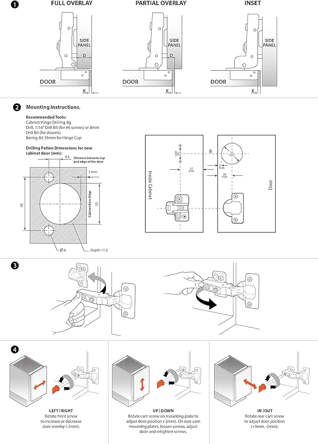 DecoBasics Half Overlay Soft Close Cabinet Hinges for Kitchen Cabinets (2 Pcs) -105 Frameless Concealed Cabinet Door Hinge -3 Way Adjustability -Clip on Plate  Matching Screw for Easy Installation