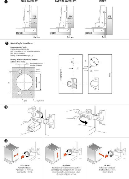 DecoBasics Half Overlay Soft Close Cabinet Hinges for Kitchen Cabinets (2 Pcs) -105 Frameless Concealed Cabinet Door Hinge -3 Way Adjustability -Clip on Plate  Matching Screw for Easy Installation