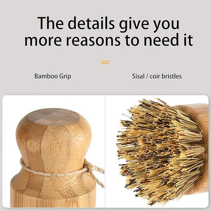 Natural Sisal Dish Washing Brush Bamboo Round Scrub Brush Pots Pans Vegetables Household Cleaning Brush… (Sisal)