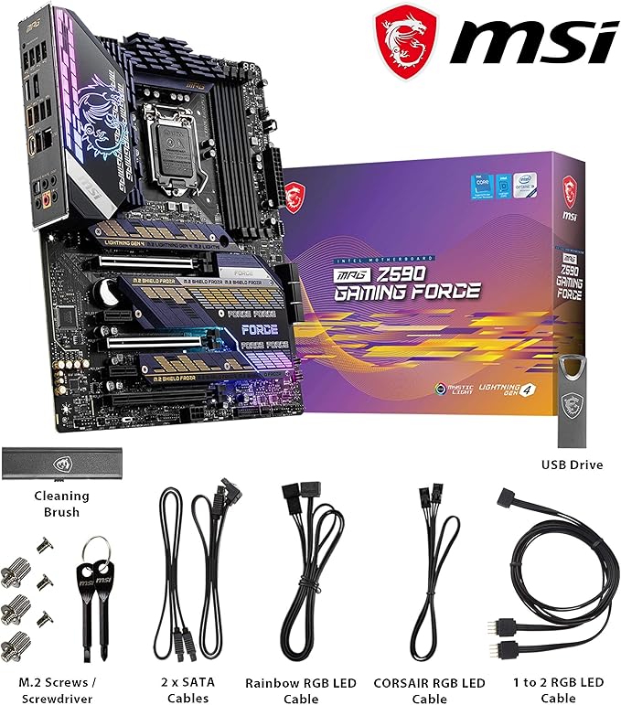 MPG MPG Z590 Gaming Force Gaming Motherboard (ATX, 11th/10th Gen Intel Core, LGA 1200 Socket, DDR4, PCIe 4, CFX, M.2 Slots, USB 3.2 Gen 2, DP/HDMI, Mystic Light RGB)