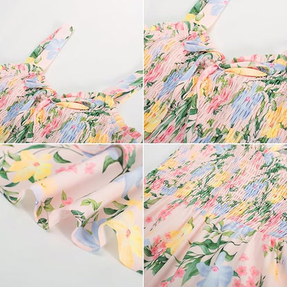 GRACE KARIN Women's 2025 Summer Floral Boho Dress Square Neck Strapped Swing A Line Sundress Beach Long Maxi Outfits