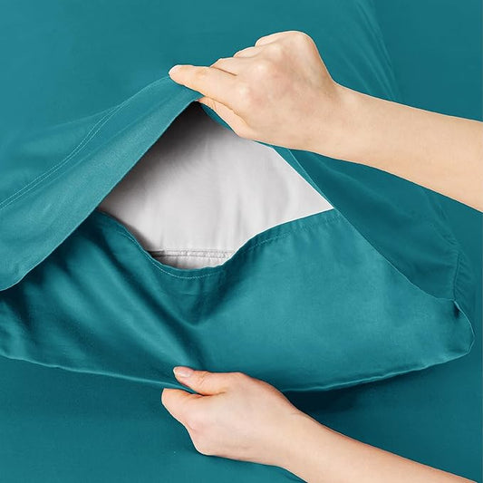 Bedsure Queen Sheet Set, Cooling Sheets for Queen Size Bed Set, Rayon Derived from Bamboo, Breathable  Soft Deep Pocket Up to 16 Inches, Hotel Luxury Silky Bedding, Bedsheet  Pillowcases, Turquoise