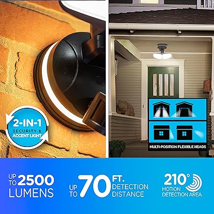 Enbrighten 58243-S1 Outdoor 2-Head Motion-Sensing Back Lit Wi-Fi LED Security Light, Bronze