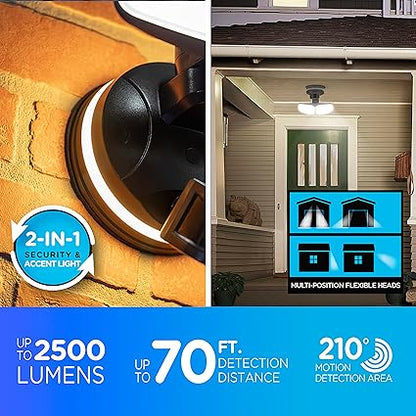 Enbrighten 58243-S1 Outdoor 2-Head Motion-Sensing Back Lit Wi-Fi LED Security Light, Bronze