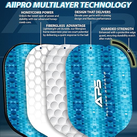 Pickleball Paddles Set of 2 -USAPA Approved with Bag- 2 Outdoor Balls and 2 Indoor Balls - Lightweight -Fiberglass Honeycomb Core - Modern Design- Great Gifts Men & Women