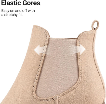 Women's High Chunky Heel Chelsea Ankle Boots Slip On Elastic Fall Heeled Booties Shoes