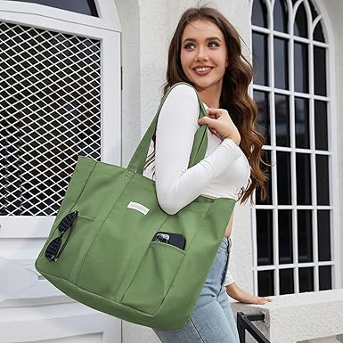HOMESPON Large Canvas Tote Bag for Women Everything Bag with Pockets and Laptop Sleeve