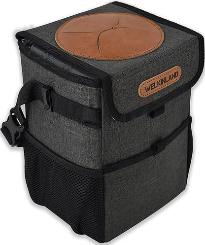 Welkinland Car Trash Can with Lid, Grey, 1.0 Cubic Inch Capacity