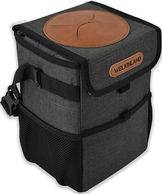 Welkinland Car Trash Can with Lid, Grey, 1.0 Cubic Inch Capacity