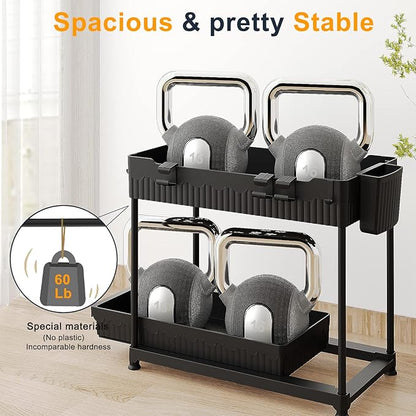 2 Pack Under Sink Organizers and Storage, 2 Tier Sliding Bathroom organizer,Multi-Use Under Kitchen Cabinet Storage Shelf (Black 2Pack)